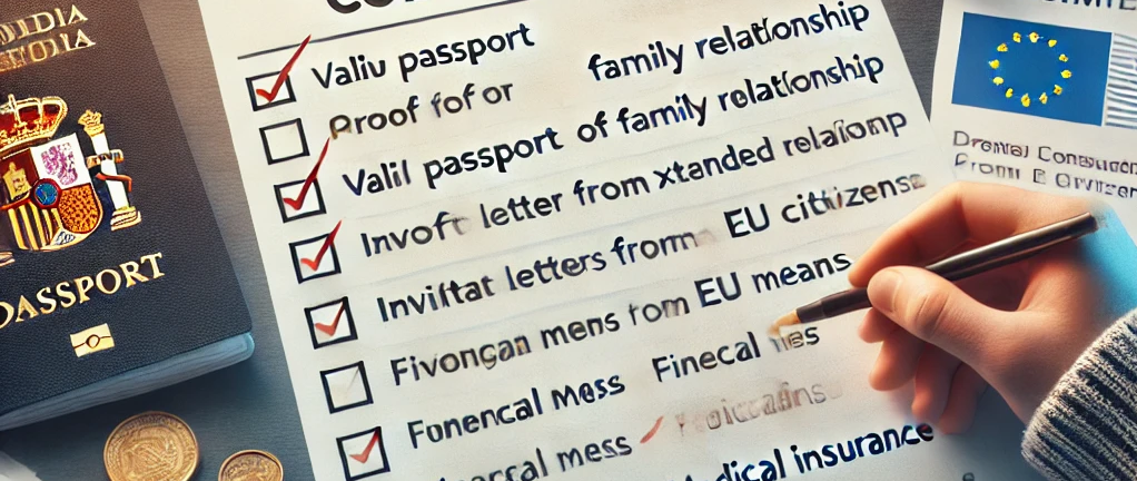 Requisitos y documentación necesarios para la solicitud de un visado de régimen comunitario para familiares extensos.