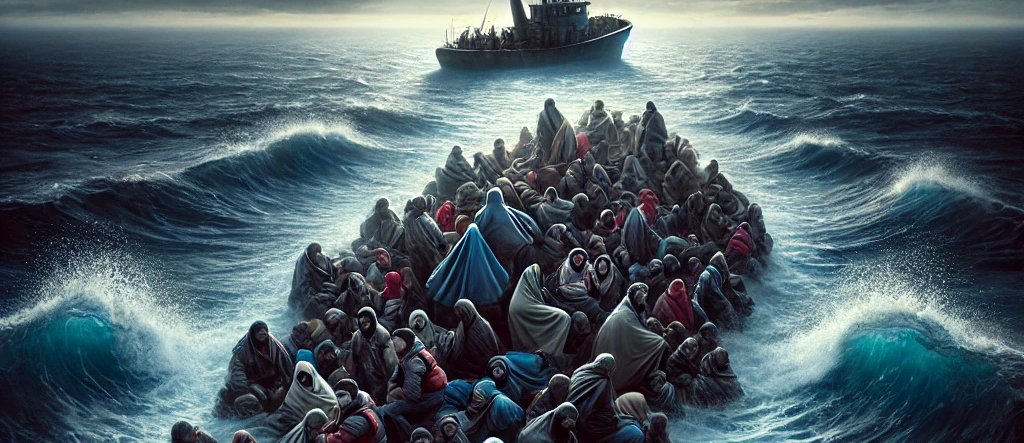 El barco de salvamento está a su máxima capacidad; hombres, mujeres y niños han pasado la noche apiñados bajo mantas, sin espacio para moverse.